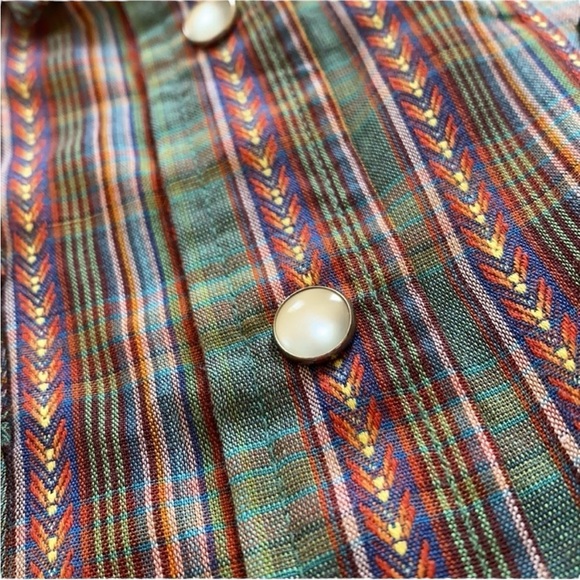 h.i.s Vintage Green Multi Plaid Pearl Snaps Western Shirt Top Women’s Medium - Picture 7 of 10